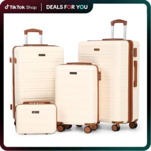 AAIVV 4 Piece Expandable Luggage Sets, ABS Travel Suitcase Set with Double Spinner Wheels, TSA Lock Hardshell Durable Traveling Bag Luggage Sets (13/20/26/28in) Gift for Back to School